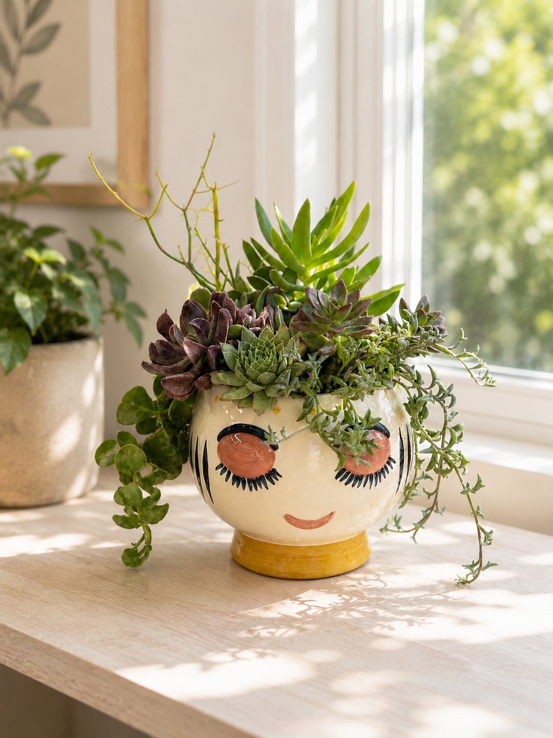 Mixed Succulent Bouquet in Whimsical Face Planter