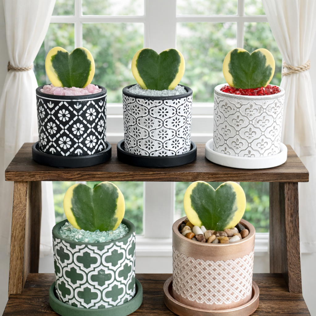 Variegated Hoya Heart in Decorative Pot
