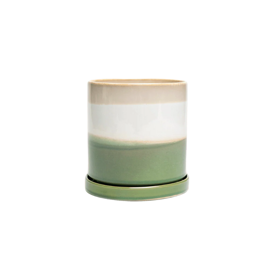 Ceramic pot and saucer set with drainage